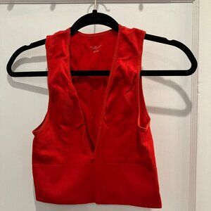 Urban outfitters red going out top low v neck crop top size large